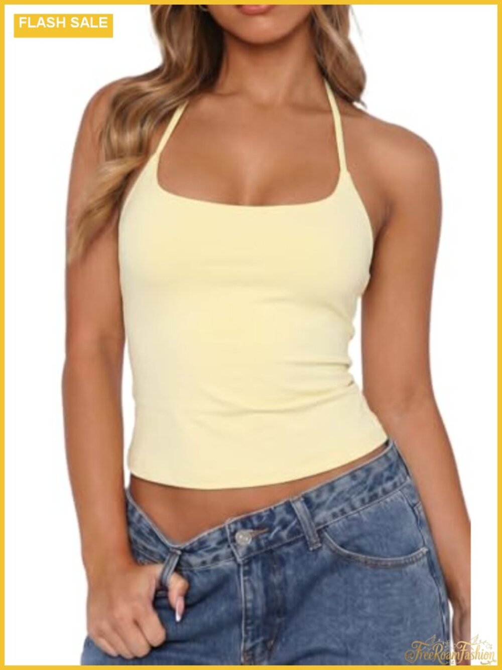 Sleeveless Square Neck Crop Top Bodycon Slimming Fit Sexy Summer